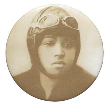 RECORD DATE NOT STATED Pinback button featuring a portrait of Bessie Coleman, mid to late 20th century. Creator: Unknown. Copyright:xHeritagexArt HeritagexImagesx IMAGO ,2833143 ! ACHTUNG: AUFNAHMEDATUM GESCHÄTZT!  Copyright:HeritagexArt HeritagexImagesx IMAGO