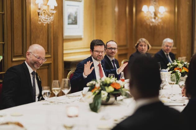 News Themen der Woche KW48 Marco Buschmann (FDP), Bundesminister der Justiz, aufgenommen im Rahmen eines gemeinsamen Abendessens beim Treffen der G7 Justizminister in Berlin, 28.11.2022. Zum ersten Mal ueberhaupt kommen die Justizminister im Format der G7 zusammen. Themenschwerpunkt ist der Krieg in der Ukraine und die Ermittlungen der voelkerstrafrechtlichen Kernverbrechen. Berlin Germany *** Marco Buschmann FDP , Federal Minister of Justice, recorded at a joint dinner at the meeting of the G7 Justice Ministers in Berlin, 28 11 2022 For the first time ever, the Justice Ministers meet in the format of the G7 The main topic is the war in Ukraine and the investigation of core crimes under international criminal law Berlin Germany Copyright: xFlorianxGaertnerx