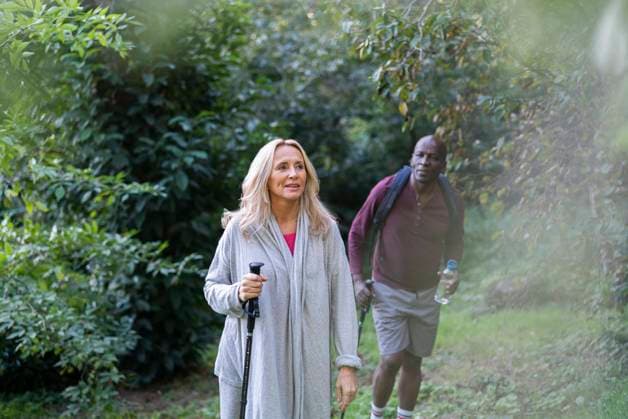 RECORD DATE NOT STATED Senior couple doing hiking tour in the woods during daytime Copyright: GabrielxSanchez B96320842