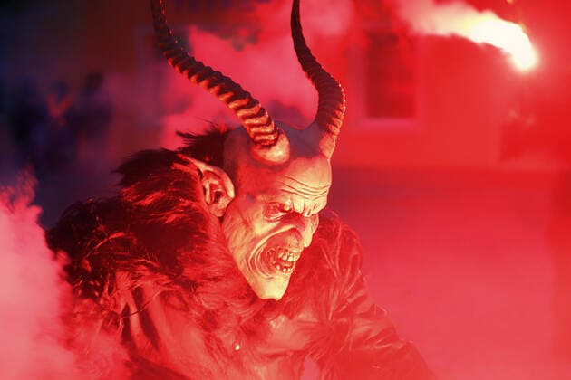 December 4, 2022, Bakov nad Jizerou, Czech Republic: A participant during the Krampus Run street parade in Bakov nad Jizerou (60 kilometres north of Prague), which celebrates the Krampus, a horned creature who accompanies Saint Nicholas on his rounds. Bakov nad Jizerou Czech Republic - ZUMAr156 20221204_zap_r156_003 Copyright: xSlavekxRutax