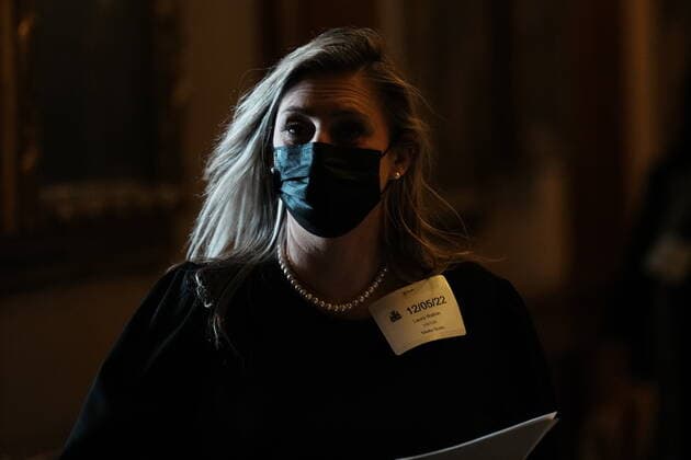 December 5, 2022, TORONTO, ON, CANADA: CUPE s Laura Walton walks through the Queen s Park Legislature before speaking to journalists in Toronto on Monday December 5, 2022. The Canadian Union of Public Employees says about 73 per cent of its Ontario education workers who voted on a new contract with the government are in favour of ratification. TORONTO CANADA  - ZUMAc35_ 20221205_zaf_c35_010 Copyright: xChrisxYoungx