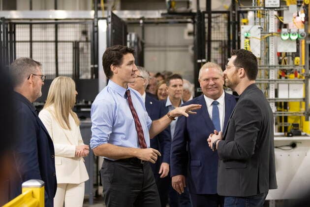 December 5, 2022, Ingersoll, Ontario, Canada: Prime Minister Justin Trudeau and Premier Doug Ford tour the General Motors CAMI assembly plant in Ingersoll, Ont., on Monday, December 5, 2022. Trudeau and Ford marked a Canadian milestone Monday, celebrating the launch of the country s first full-scale electric vehicle manufacturing plant. Ingersoll Canada  - ZUMAc35_ 20221205_zaf_c35_042 Copyright: xNicolexOsbornex