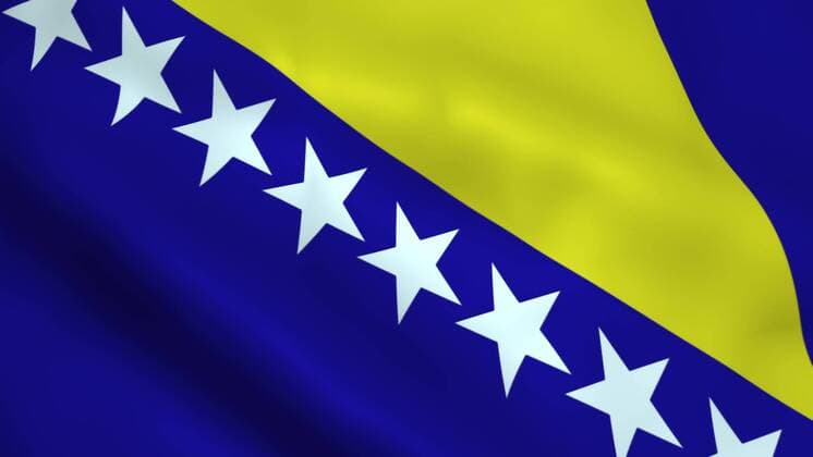 RECORD DATE NOT STATED Realistic Bosnia and Herzegovina flag waving in the wind. , 35918266.jpg, background, light, design, shape, white, face, symbol, concept, graphic, new, green, sign, render, flag, herzegovina, bosnia, realistic, real, country, european, bosnian, europe, north, east, football, eu, west, soccer, game, sport, national, sarajevo, ball, union, group, banner, championship, image, path, play, human, conflict, child, world, goal, central, patriotism, planet, nice, 3D rendering
