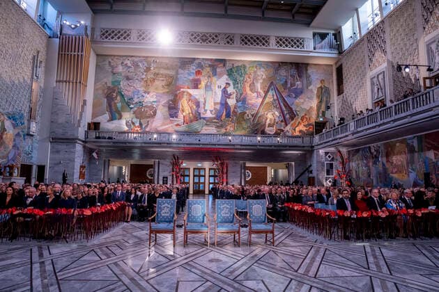 Oslo 20221210 Oleksandra Matviytsyuk, representing the Ukrainian organization Center for Civil Liberties CCL, Jan Rachynskij, representing the Russian organization Memorial and Natallia Pintsyuk, representing her husband the activist Ales Byalyatski from Belarus, recei  Copyright: xJavadxParsax r16xHJxC_kI