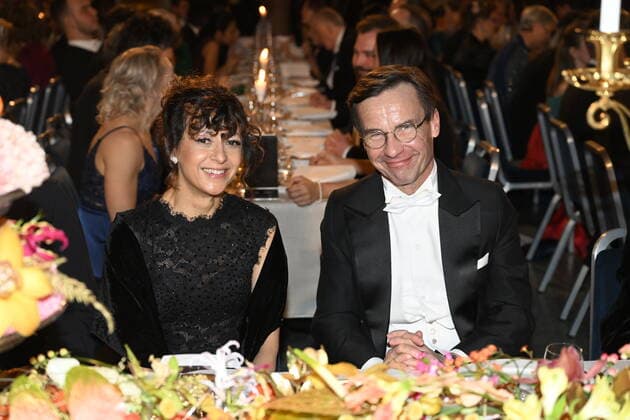STOCKHOLM 20221210 Emanuelle Charpentier, Nobel Laureate in Chemistry 2020 and Prime Minister Ulf Kristersson during the Nobel Banquet in the City Hall in Stockholm on Saturday STOCKHOLM Sweden x10050x,  Copyright: xPontusxLundahl TTx NOBEL 2022 BANKETTEN