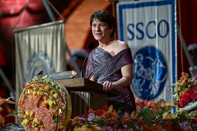 Nobel laureate in chemistry Carolyn R Bertozzi speaks during the Nobel Prize Banquet at the Town Hall in Stockholm, Sweden Saturday 10 December 2022 STOCKHOLM SWEDEN SCI x10030x,  Copyright: xJonasxEkstromer TTx SWEDEN NOBEL PRIZE BANQUET 2022