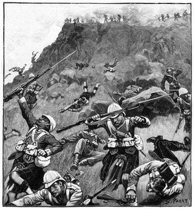 RECORD DATE NOT STATED 92nd Gordon Highlanders in retreat, Battle of Majuba Hill, 1st Boer War, 26-27 February 1881. Artist: Richard Caton Woodville II Copyright:xAnnxRonanxPicturexLibrary Heritage-Imagesx IMAGO ,1148674 ! ACHTUNG: AUFNAHMEDATUM GESCHÄTZT!  Copyright:AnnxRonanxPicturexLibrary Heritage-Imagesx IMAGO