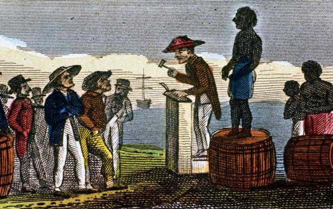 IMAGO History, Ende des afrikanischen Sklavenhandels und die Abschaffung der Sklaverei: 1807-1888 RECORD DATE NOT STATED Auctioning slaves in the West Indies, 1824. Artist: Anon Copyright:xAnnxRonanxPicturexLibrary Heritage-Imagesx IMAGO ,1155333 ! ACHTUNG: AUFNAHMEDATUM GESCHÄTZT!  Copyright:AnnxRonanxPicturexLibrary Heritage-Imagesx IMAGO