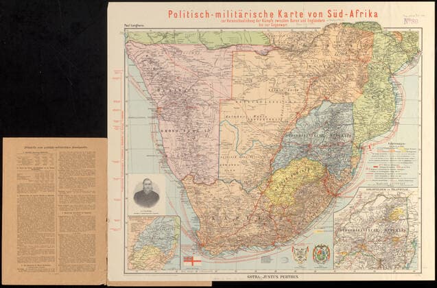 RECORD DATE NOT STATED Politisch-militaÌˆrische karte von SuÌˆd-Afrika : zur veranschaulichung der kaÌˆmpfe zwischen Buren und EnglaÌˆndern bis zur Gegenwart , South African War, 1899-1902, Maps, Transvaal South Africa, History, War of 1880-1881, Maps, Gold mines and mining, South Africa, Transvaal, Maps, Africa, Southern, Maps Norman B. Leventhal Map Center Collection Copyright: xpiemagsx digcompie09122022-102381 !ACHTUNG AUFNAHMEDATUM GESCHÄTZT!