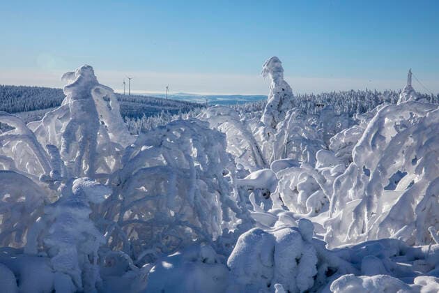 News Themen der Woche KW50 News Bilder des Tages Was für ein Wintermärchen auf dem Fichtelberg! Nach tagelangen Schneefällen, Frost und eisigen Temperaturen schien am Dienstag das erste Mal seit Wochen wieder die Sonne. Dabei erwachte das Erzgebirge und der Fichtelberg aus seinem Winterschlaf und verzauberte die Menschen. Dick verschneite Landschaften, viel Schnee auf den Bäumen und zentimeterdicker Raureif. Am Freitag startet in Oberwiesenthal die Skisaison. Die Hänge sind präpariert und auch Frau Holle lieferte reichlich Schnee. Erste Rodler testen den Skihang und schossen den Skihang hinunter. Die Menschen sind von der märchenhaften Landschaft überrascht: Traumhaft, wie in einem Märchen, eine Märchenlandschaft, erzählen zahlreiche Menschen. Auf dem Fichtelberg hatte ma
