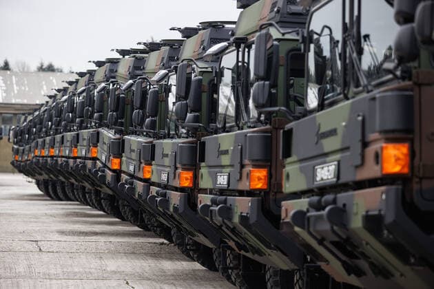 December 13, 2022, Ljubljana, Slovenia: German Rheinmetall MAN tactical military transport vehicles are parked in the Edvard Peperko military barracks. Slovenian military received 40 of Rheinmetall trucks as part of a so-called chain-swap deal with Germany used to supply arms to Ukraine, in which Slovenia sent 28 M55s tanks to Ukraine and 38 Oshkosh vehicles after purchasing them from the USA. Ljubljana Slovenia - ZUMAs197 20221213_zaa_s197_139 Copyright: xLukaxDakskoblerx