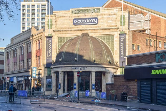 December 16, 2022, London, England, United Kingdom: Exterior view of the O2 Academy Brixton on the morning after the show. Four people are in hospital in critical condition after they were crushed during a concert by Afropop singer Asake at the iconic venue in south London. London United Kingdom - ZUMAv130 20221216_zip_v130_027 Copyright: xVukxValcicx