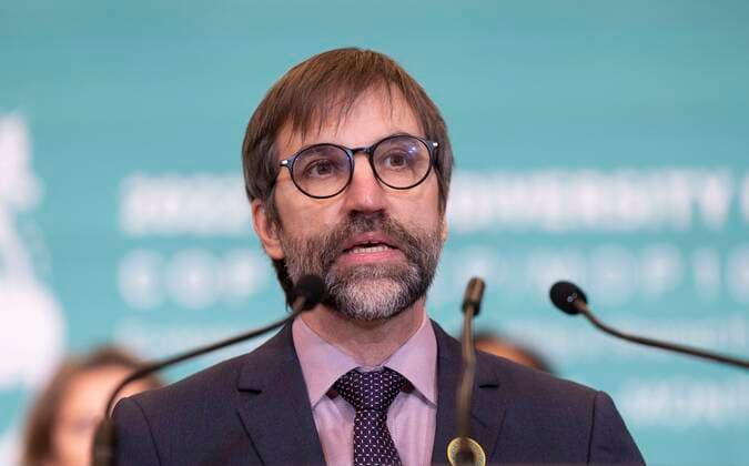 December 16, 2022, Montreal, PQ, Canada: Canada Environment Minister Steven Guilbeault addresses a news conference at the COP15 UN conference on biodiversity in Montreal, on Friday, December 16, 2022. Montreal Canada  - ZUMAc35_ 20221216_zaf_c35_031 Copyright: xPaulxChiassonx