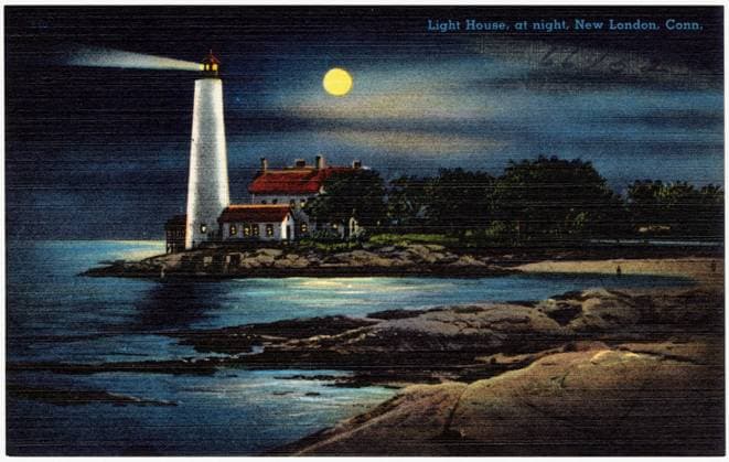 RECORD DATE NOT STATED Light House, at night, New London, Conn. , Lighthouses, Tichnor Brothers Collection, postcards of the United States Copyright: xpiemagsx postcardpie-13827 !ACHTUNG AUFNAHMEDATUM GESCHÄTZT!