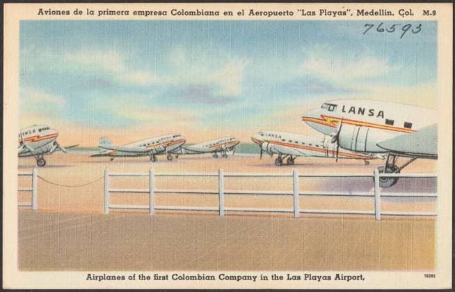 RECORD DATE NOT STATED Aviones de la primera empresa Colombiana en el Aeropuerto Las Playas, Medellin, Col. - Airplanes of the first Colombian Company in the Las Playas Airport , Airplanes, Airports, Tichnor Brothers Collection, postcards of the United States Copyright: xpiemagsx digcompie09122022-18875 !ACHTUNG AUFNAHMEDATUM GESCHÄTZT!