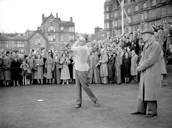 Francis Ouimet from America, new captain of the Royal and Ancient Golf club at St Andrews (first non britain to become captain), driving from the first tee . 20th September 1951 Great Britain  Copyright: xTopFotoxTopFotox 0001343