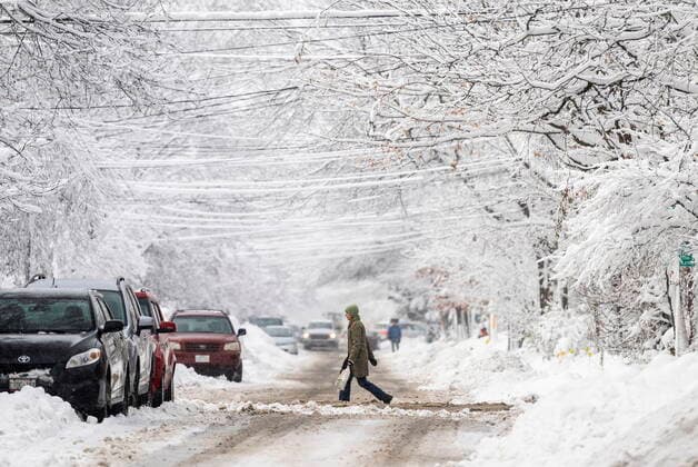 December 20, 2022, Ottawa, ON, CAN: Tree branches and utility lines are laden with thick snow after a snowstorm in Ottawa, on Saturday, Dec. 17, 2022. Environment Canada is warning of a significant winter storm that s set to hit much of Ontario and says residents should consider altering travel plans through the holiday weekend as road conditions could become dangerous. Ottawa CAN  - ZUMAc35_ 20221220_zaf_c35_053 Copyright: xJustinxTangx