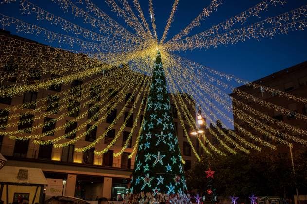 Illuminated christmas wish tree in El Pilar square during Christmas holidays in Zaragoza, Spain Zaragoza Spain Copyright: xNanoxCalvox NN-XMAS-ZGZ-24