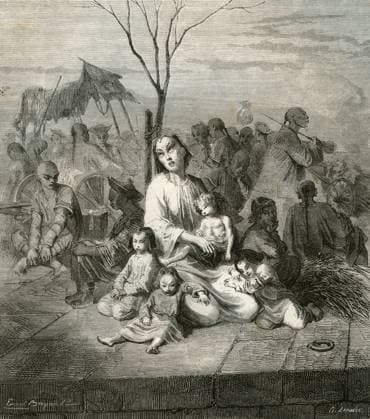 Chinese refugees in the English concession of Shanghai during the Taiping rebellion, China, illustration 1871 