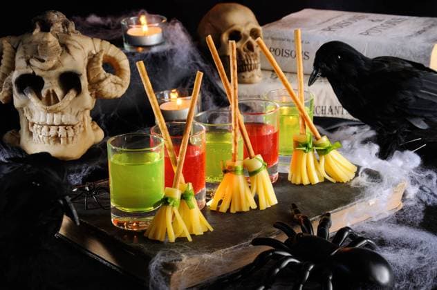 Delicious Halloween Appetizers Witch broom made of cheese and bread straw. The original idea of serving snacks to drinks. Copyright: xZoonar.com MarynaxVoronovax 13184476