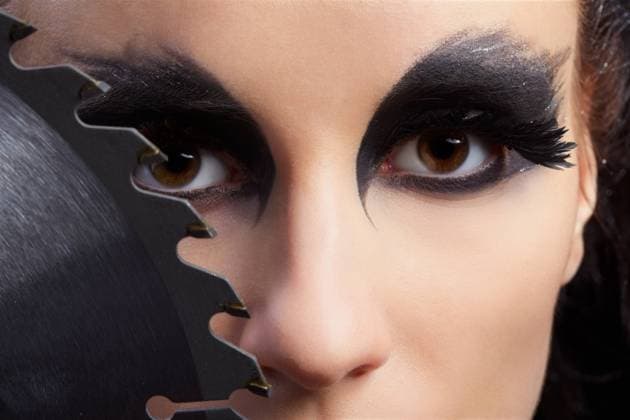 girl with circular saw close-up portrait of beautiful girl with bird of prey fantasy make-up with circular saw blade Copyright: xZoonar.com sergxzastavkinx 2230606 ,model released, Symbolfoto ,property released