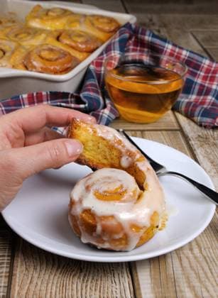 bun of pumpkin with cinnamon bun of pumpkin with cinnamon in the form of snails in a creamy glaze Copyright: xZoonar.com MarynaxVoronovax 9826099