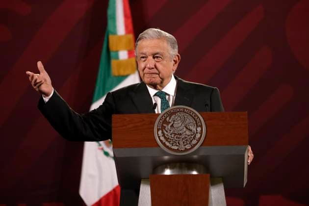 President of Mexico offers press conference before reporters January 4, 2023, Mexico City, Mexico: Mexican President Andres Manuel Lopez Obrador gives a press conference to reporters at the National Palace in Mexico City. on January 4, 2023 in Mexico City, Mexico. (Photo by Luis Barron Eyepix Group). Copyright: xLuisxBarronx xEyepixxGroupx _MG_8952