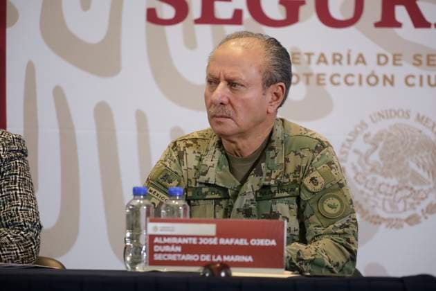 Mexico City, Mexico, January 5, 2023: The Secretary of Marina, Rafael Ojeda speaks during the press conference after the arrest of Ovidio Guzman, from the criminal group of the Pacific Cartel and son of JoaquoÂ­n GuzmoÂ¡n Loera, leader of the Sinaloa cartel, detained in the US. on January 5, 2022 in Mexico City, Mexico. Mexico City Mexico - ZUMAe321 20230105_zia_e321_046 Copyright: xLuisxBarron xEyepixxGroupx