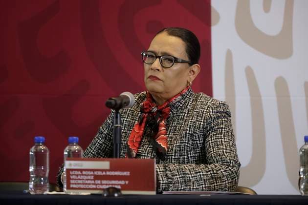 Mexico City, Mexico, January 5, 2023: Federal Security Secretary, Rosa Icela RodroÂ­guez speaks during the press conference after the arrest of Ovidio Guzman, from the criminal group of the Pacific Cartel and son of JoaquoÂ­n GuzmoÂ¡n Loera, leader of the Sinaloa cartel, detained in the US. on January 5, 2022 in Mexico City, Mexico. Mexico City Mexico - ZUMAe321 20230105_zia_e321_048 Copyright: xLuisxBarron xEyepixxGroupx