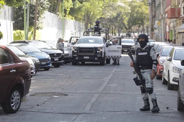 Capture Drug Trafficker Leader Of the Sinaloa Cartel Ovidio Guzman Lopez January 5, 2023, Mexico City, Mexico: Members of the National Guard guard the facilities of the Specialized Prosecutor for Organized Crime (FEMDO), where drug trafficker leader of the Sinaloa cartel Ovidio Guzman Lopez, son of former Sinaloa cartel drug lord Joaquin Guzman Loera, alias El Chapo, is being held . on January 5, 2023 in Mexico City, Mexico. (Photo by Luis Barron Eyepix Group) Copyright: xLuisxBarron xEyepixxGroupx LB_05012023_85332