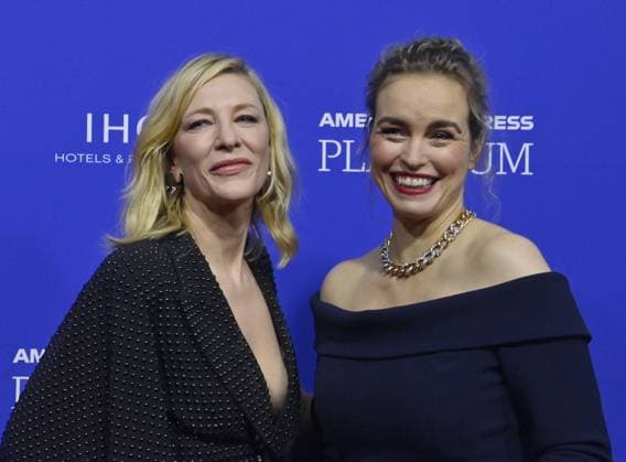 Entertainment Themen der Woche KW01 Desert Palm Achievment award recipient Australian actress Cate Blanchett (L) and German actress Nina Hoss attend the 34th annual Palm Springs International Film Festival awards gala at the Palm Springs Convention Center in Palm Springs, California on Thursday, January 5, 2023.  LAP2023010548 JIMxRUYMEN