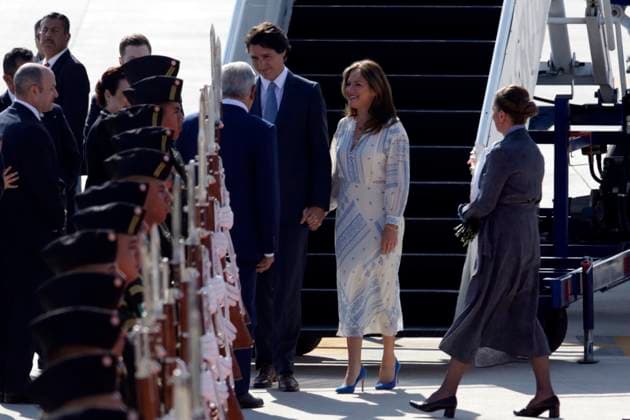 Prime Minister of Canada arrives in Mexico January 9, 2023, Estado de Mexico, Mexico: Mexican President Andres Manuel Lopez Obrador and his wife Beatriz Gutierrez at the welcoming ceremony for Canadian Prime Minister Justin Trudeau accompanied by his wife Sophie Gregoire Trudeau, at the International Airport Felipe Angeles in the municipality of Zumpango in the State of Mexico. on January 9, 2023 in the State of Mexico, Mexico. (Photo by Luis Barron Eyepix Group). Copyright: xLuisxBarronx xEyepixxGroupx LB20230109_AMLO_TRUDEAU_AIFA4