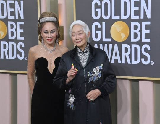 (L-R) Lucia Hwong and Lisa Lu arrive for the 80th annual Golden Globe Awards at the Beverly Hilton in Beverly Hills, California on Tuesday, January 10, 2023.  LAP20230110194 JIMxRUYMEN