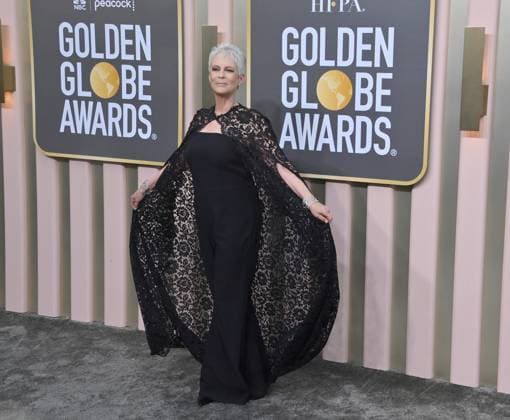 Jamie Lee Curtis arrives for the 80th annual Golden Globe Awards at the Beverly Hilton in Beverly Hills, California on Tuesday, January 10, 2023.  LAP20230110133 JIMxRUYMEN