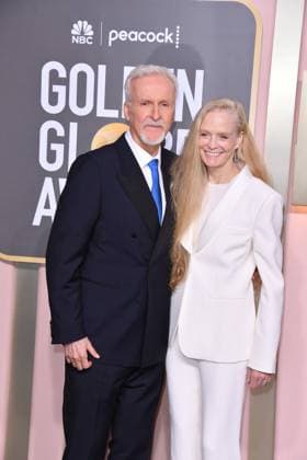 January 10, 2023, Los Angeles, California, United States: James Cameron, left, and Suzy Amis attends the 80th Annual Golden Globe Awards, Arrivals held at The Beverly Hilton in Los Angeles on Jan 10, 2023. Los Angeles United States  - ZUMAc35_ 20230110_zaf_c35_151 Copyright: xGeorgexPimentelx