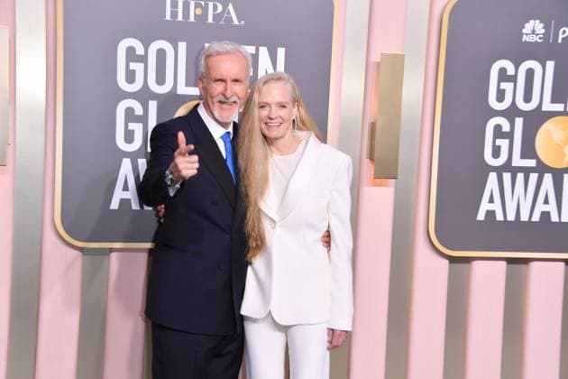 January 10, 2023, Los Angeles, California, United States: James Cameron, left, and Suzy Amis attends the 80th Annual Golden Globe Awards, Arrivals held at The Beverly Hilton in Los Angeles on Jan 10, 2023. Los Angeles United States  - ZUMAc35_ 20230110_zaf_c35_154 Copyright: xGeorgexPimentelx