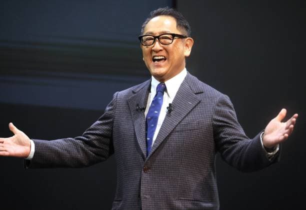 January 13, 2023, Chiba, Japan - Japan s automobile giant Toyota Motor president Akio Toyoda displays concept models of electric and hydrogen vehicles at an annual custom car show Tokyo Auto Salon in Chiba, suburban Tokyo on Friday, January 13, 2023.  , aflo_208080657.jpg,