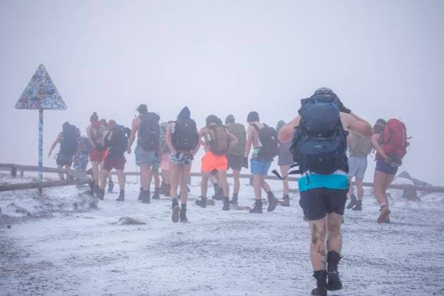 Bilder des Jahres 2023, News 01 Januar News Themen der Woche KW02 News Bilder des Tages Sturmtief Frederic bringt den Winter zurück. Im Gepäck hat er neben deutlich kälteren Temperaturen und Schneeschauern viel Wind. An der Küste und auf dem Brocken gibt es Orkanböen. Dazu fiel etwas Schnee, sodass das Brockenplateau vereist war. Viele Touristen trotzten den Sturm und bestiegen den Brocken. Dabei hatten viele Mühen sich auf den Beinen zu halten. Sogar Radfahrer sah man. Die Brockenbahn hat hingegen ihren Betrieb eingestellt. Aber es geht noch verrückter. Eine Gruppe aus 30 Personen bestiegen den Brocken nackt! Mit Badehose und Bikini ging es stundenlang dem Brocken hinauf. Und das bei gefühlten 13 Â°C einfach nur Irre. Christian Krause war Veranstalter dieser Aktion. Die 30 Teilnehmer nahmen an einen Wim Hoff w