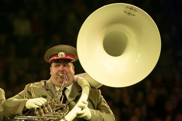 Leipzig, Deutschland 15. Januar 2023: Musikparade - Leipzig - 2023 Europas größte Tournee der Militär- und Blasmusik macht Station in Leipzig. Im Bild: Representative Military Brass Band of the Land Forces (Bulgarien) Quarterback IImmobilien Arena Sachsen Copyright: xFotostandx xBallaschx