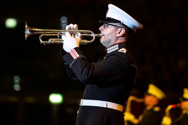 Leipzig, Deutschland 15. Januar 2023: Musikparade - Leipzig - 2023 Europas größte Tournee der Militär- und Blasmusik macht Station in Leipzig. Im Bild: Show-und Marching Band Exempel (Netherland) Quarterback IImmobilien Arena Sachsen Copyright: xFotostandx xBallaschx