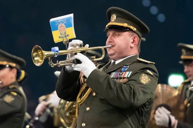 Leipzig, Deutschland 15. Januar 2023: Musikparade - Leipzig - 2023 Europas größte Tournee der Militär- und Blasmusik macht Station in Leipzig. Im Bild: Militärorchester der staatlichen Spezialeinheit des Verteidigungsministeriums aus Tschernihiw (Ukraine) Quarterback IImmobilien Arena Sachsen Copyright: xFotostandx xBallaschx
