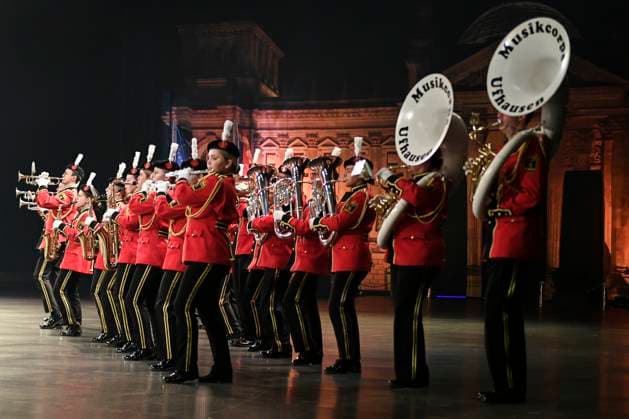 Leipzig, Deutschland 15. Januar 2023: Musikparade - Leipzig - 2023 Europas größte Tournee der Militär- und Blasmusik macht Station in Leipzig. Im Bild: Musikcorps Ufhausen Quarterback IImmobilien Arena Sachsen Copyright: xFotostandx xBallaschx