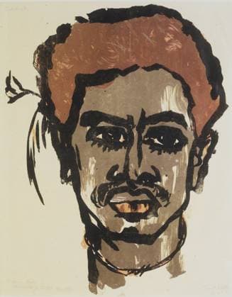 RECORD DATE NOT STATED South Sea Islander (Südsee-Insulaner II) Emil Nolde (German, 1867-1956). South Sea Islander (Südsee-Insulaner II), 1915. Color lithograph on wove paper, image: 16 15 16 x 13 1 8 in. (43 x 33.3 cm). Like many Expressionist artists, Emil Nolde had an interest in the art and people of what many European modernists referred to at the time as primitive? cultures. In 1913 Nolde and his wife enthusiastically accepted an invitation from the German government to join an ethnographic and demographic expedition to New Guinea, Germany™s main colonial territory in the Pacific. He spent a year there and made numerous drawings and watercolors of the people he encountered. This vivid lithograph of a young man is based on studies he made in New Copyright: xpiemagsx brookmuseupie15012023-4890 !ACHTUNG AUFNAHMEDATUM GESCHÄTZT!