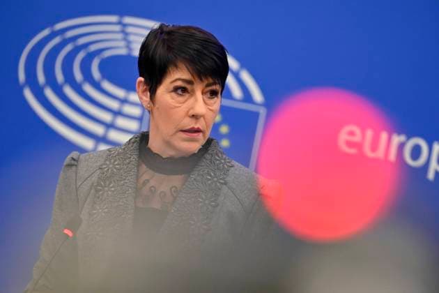 Politikerin Christine Anderson bei einer Pressekonferenz im Europäischen Parlament. Straßburg, 18.01.2023 Grand Est Frankreich *** Politician Christine Anderson at a press conference in the European Parliament Strasbourg, 18 01 2023 Grand Est France Copyright: xDwixAnoraganingrumx
