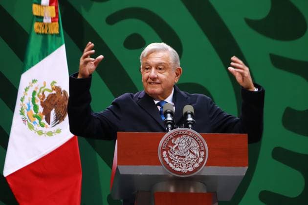 President of Mexico Lopez Obrador News Conference January 20, 2022 in Mexico City, Mexico: Andres Manuel Lopez Obrador speaks during his daily morning conference in front of reporters in the old viceregal palace, on January 20, 2022 in Mexico City, Mexico. (Photo by Carlos Santiago Eyepix Group) Eyepix Group) Copyright: xCarlosxSantiagox xEyepixxGroupx CS202301205208
