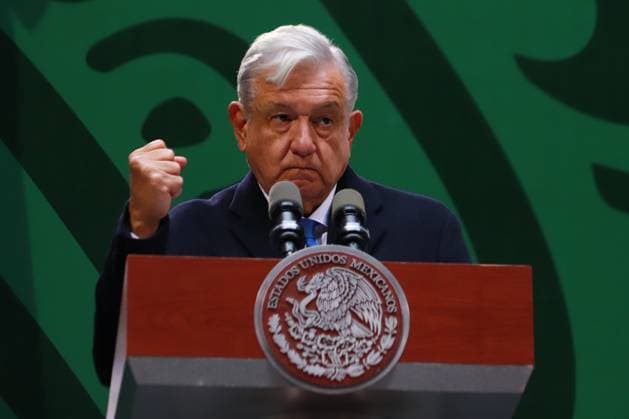 January 20, 2022 in Mexico City, Mexico: Andres Manuel Lopez Obrador speaks during his daily morning conference in front of reporters in the old viceregal palace, on January 20, 2022 in Mexico City, Mexico. ( Eyepix Group) Eyepix Group) Mexico City MÃ xico - ZUMAe321 20230120_zia_e321_025 Copyright: xCarlosxSantiagox