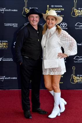 TAMWORTH COUNTRY MUSIC FESTIVAL 2023, Alan Fletcher (left) arrives at the Golden Guitar Awards during the 51st Tamworth Country Music Festival in Tamworth, NSW, Saturday, January 21, 2023. The 51st Tamworth Country Music Festival runs from January 13th -22nd, culminating in the Golden Guitar Awards night which celebrates the best of Australian country music. ( NO ARCHIVING, EDITORIAL USE ONLY, NO USE IN BOOKS WITHOUT CONSENT TAMWORTH NEW SOUTH WALES AUSTRALIA  Copyright: xBIANCAxDExMARCHIx 20230121001755019449