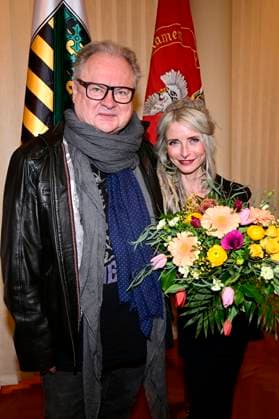 Heinz Rudolf Kunze und Sarah Lesch bei der Verleihung des Lessing-Preises 2023 des Freistaates Sachsen im Rathaus. Kamenz, 21.01.2023
