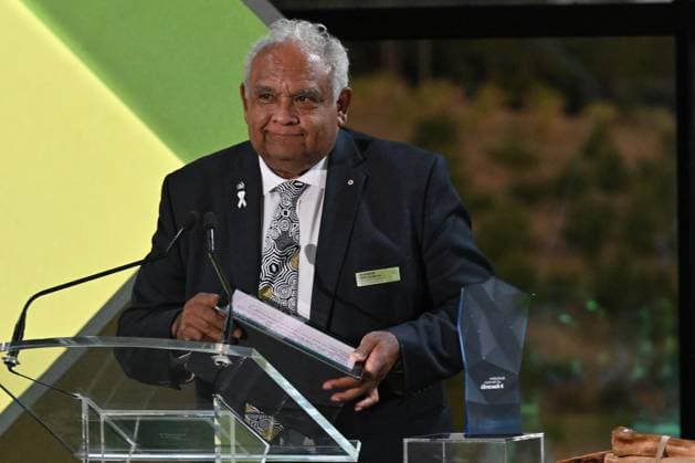 2023 AUSTRALIAN OF THE YEAR AWARDS, 2023 Senior Australian of the Year Tom Calma wins during the 2023 Australian of the Year Awards ceremony at the National Arboretum in Canberra, Wednesday, January 25, 2023. ( NO ARCHIVING, EDITORIAL USE ONLY, NO USE IN BOOKS WITHOUT CONSENT CANBERRA ACT AUSTRALIA  Copyright: xMICKxTSIKASx 20230125001756414047