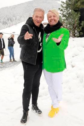 Olaf Berger und Ross Antony bei der Aufzeichnung der TV-Show Wenn die Musi spielt - Winter Open Air 2023 auf der Bühne bei der Talstation der Kaiserburgbahn. Bad Kleinkirchheim, 21.01.2023